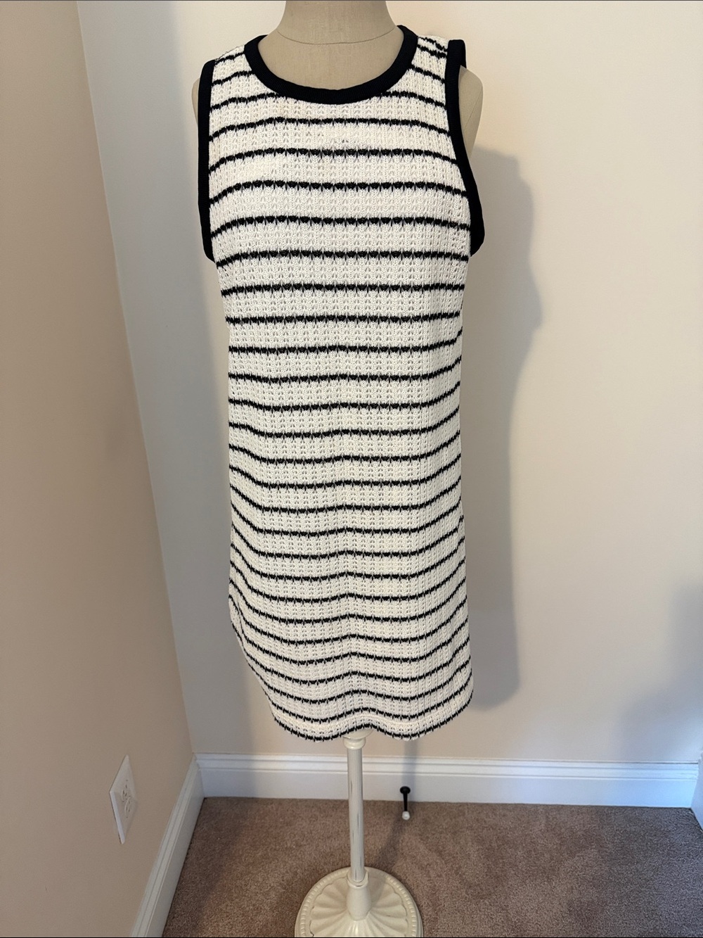 J. Crew Factory Black and White Striped Sleeveless Knit Mini Dress